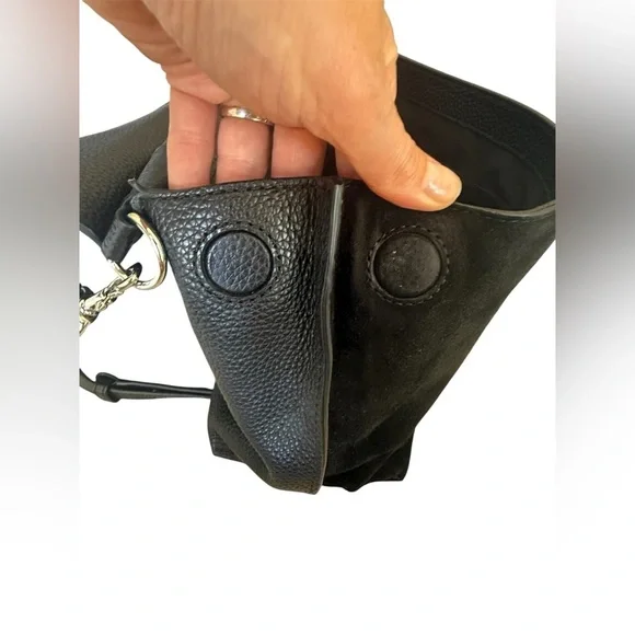 Rebecca Minkoff Keith black pebbled leather suede medium size satchel purse - Picture 8 of 14